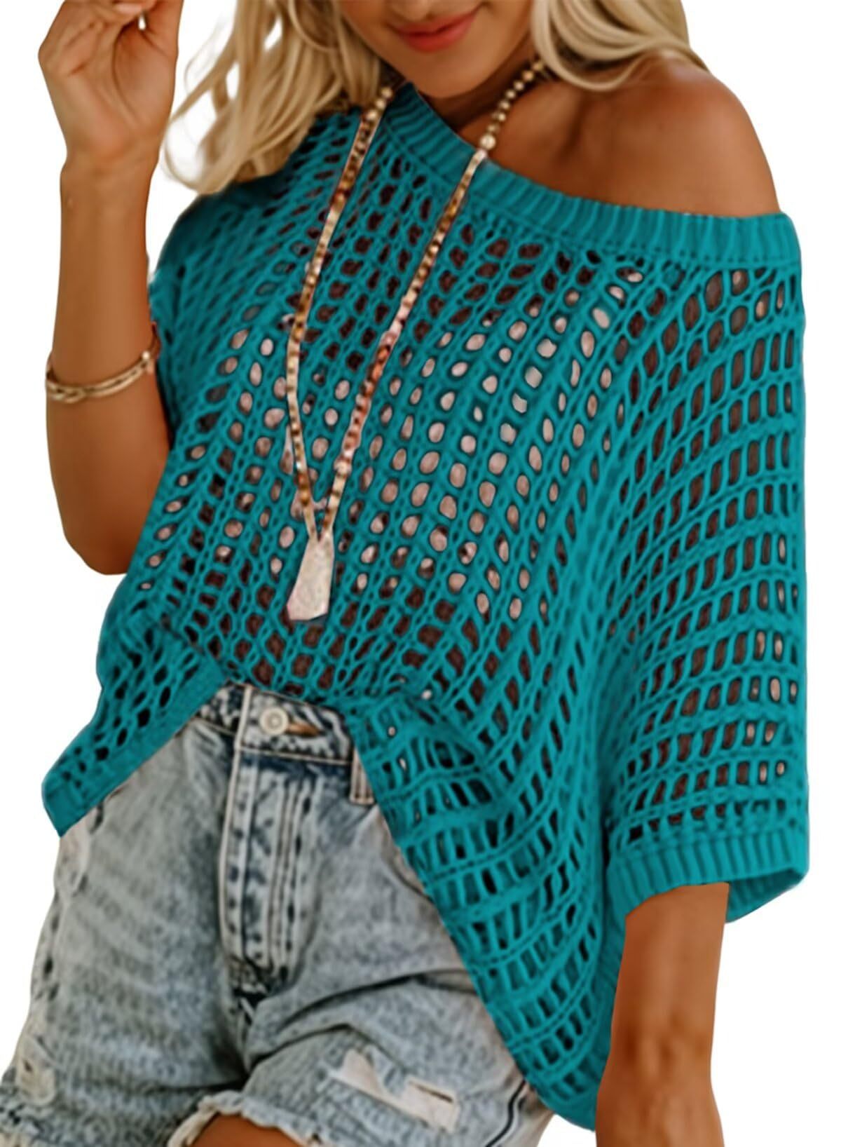 Short Sleeve Casual Crochet Knit Tops – Lightweight Summer Knit Crop Top
