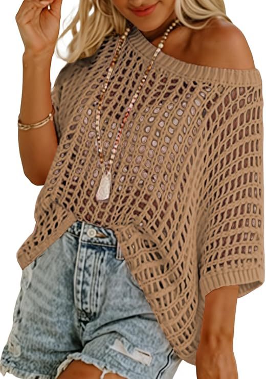 Short Sleeve Casual Crochet Knit Tops – Lightweight Summer Knit Crop Top
