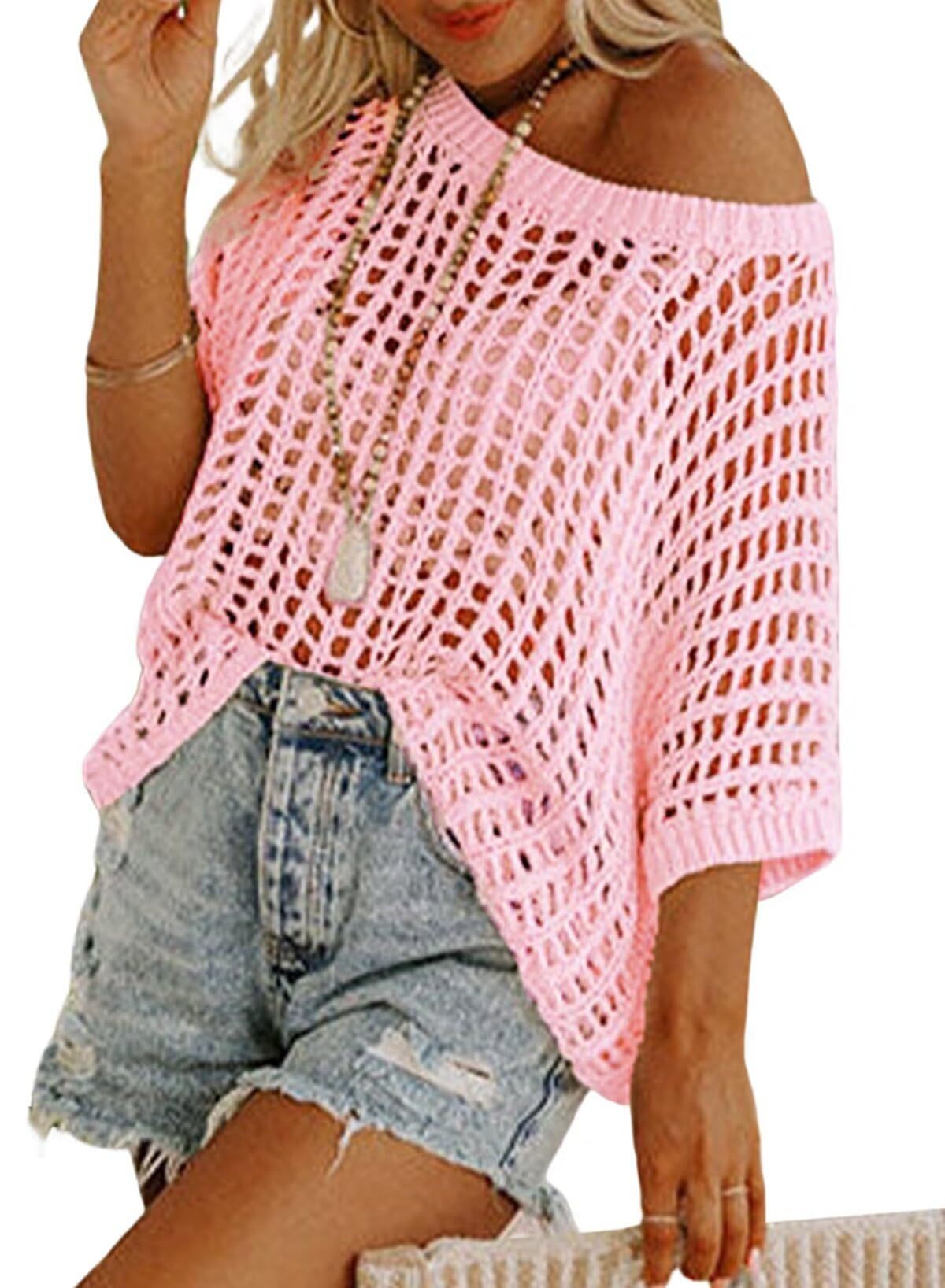 Short Sleeve Casual Crochet Knit Tops – Lightweight Summer Knit Crop Top