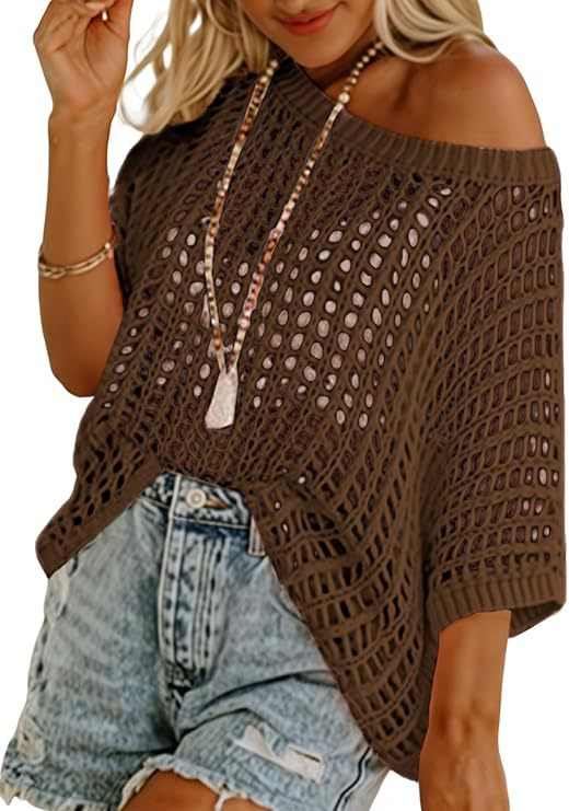 Short Sleeve Casual Crochet Knit Tops – Lightweight Summer Knit Crop Top