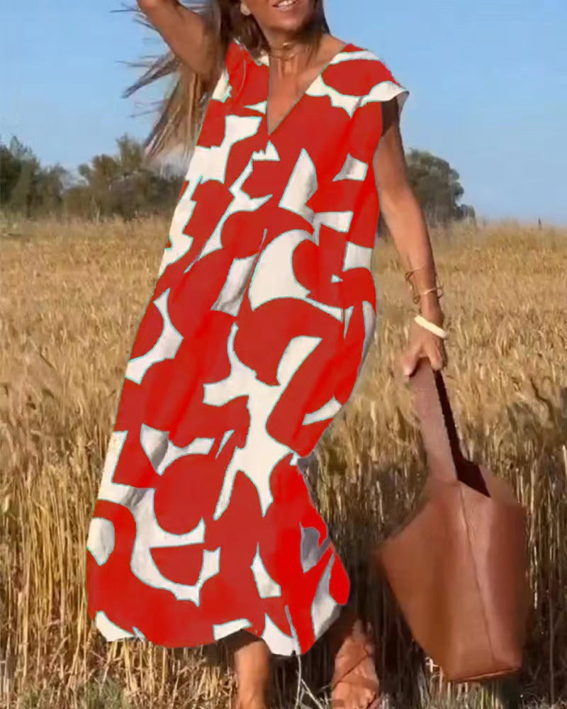 Elara | Printed V-Neck Maxi Dress