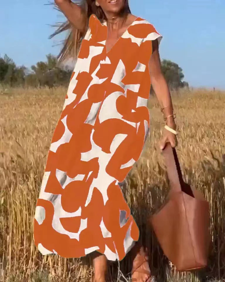 Elara | Printed V-Neck Maxi Dress