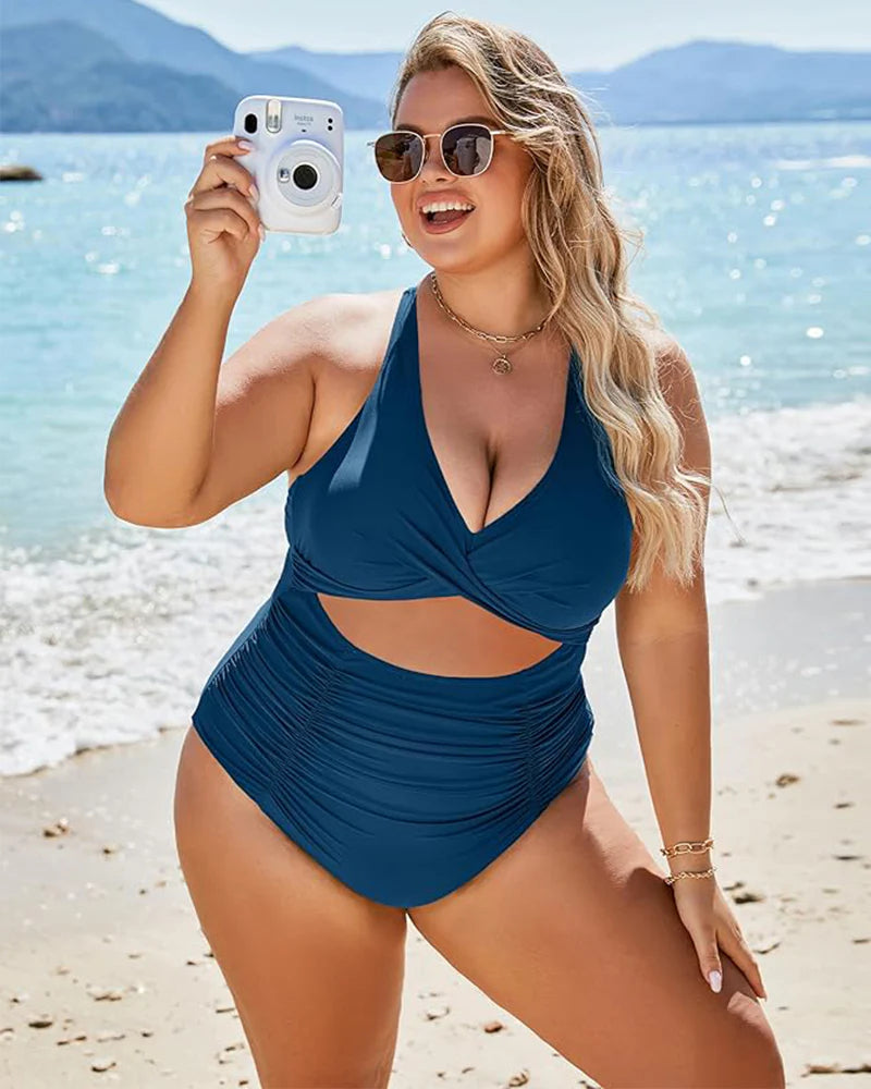 Maclair & Co. - Womens One Piece Swimsuits Push Up Tummy Control Bathing Suits V Neck Cutout Modest Swimwear