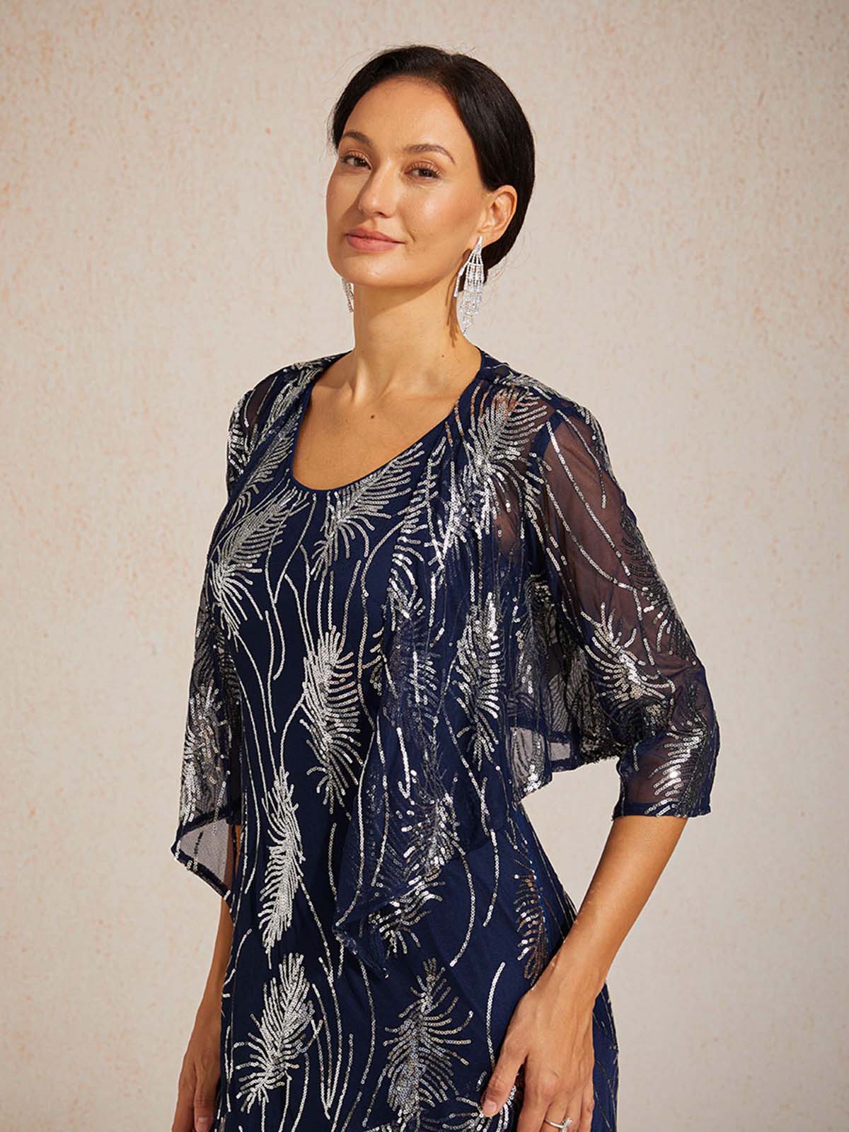 Mesh Sequin Short Shrug with 3/4 Sleeves