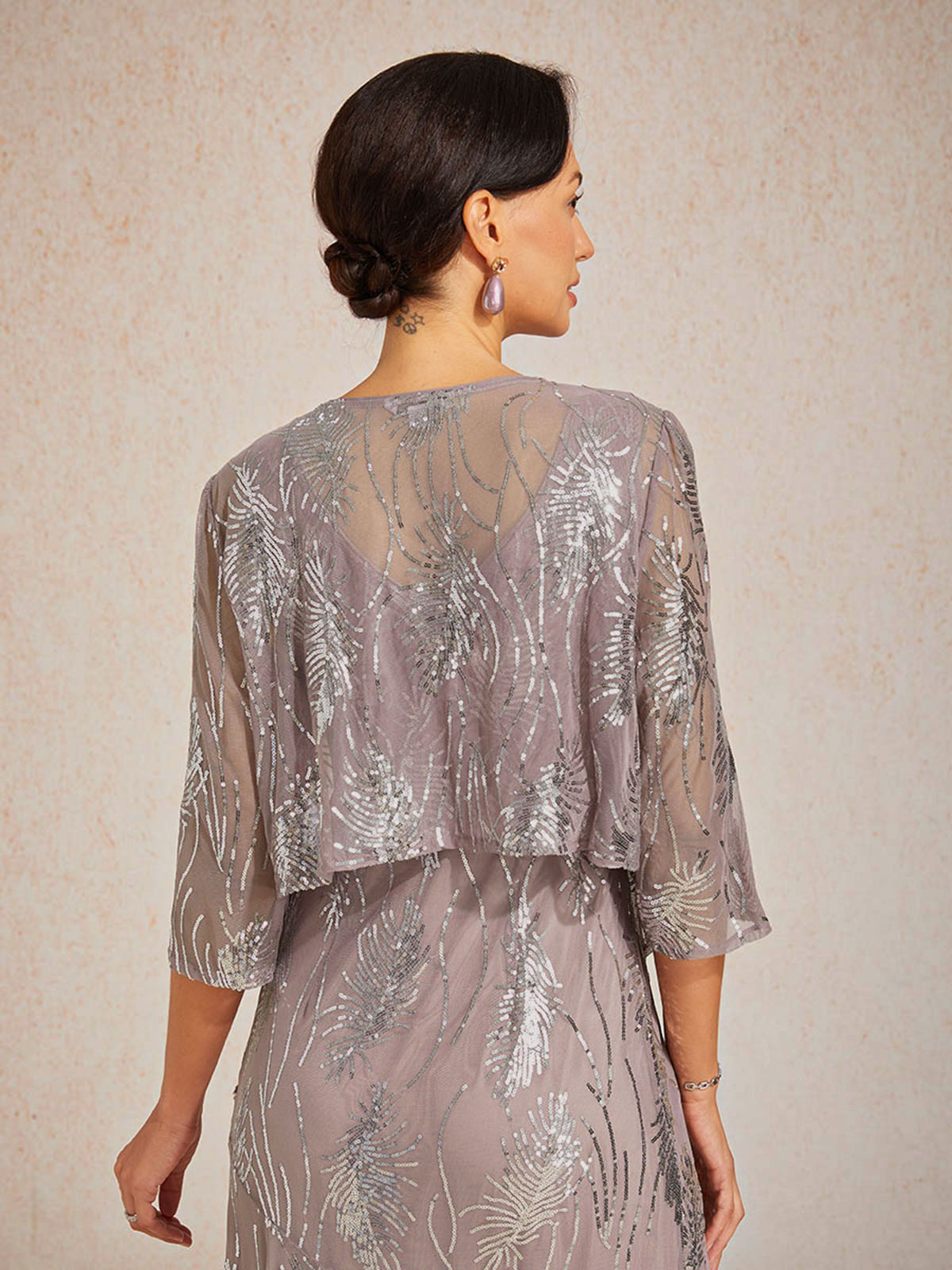 Mesh Sequin Short Shrug with 3/4 Sleeves
