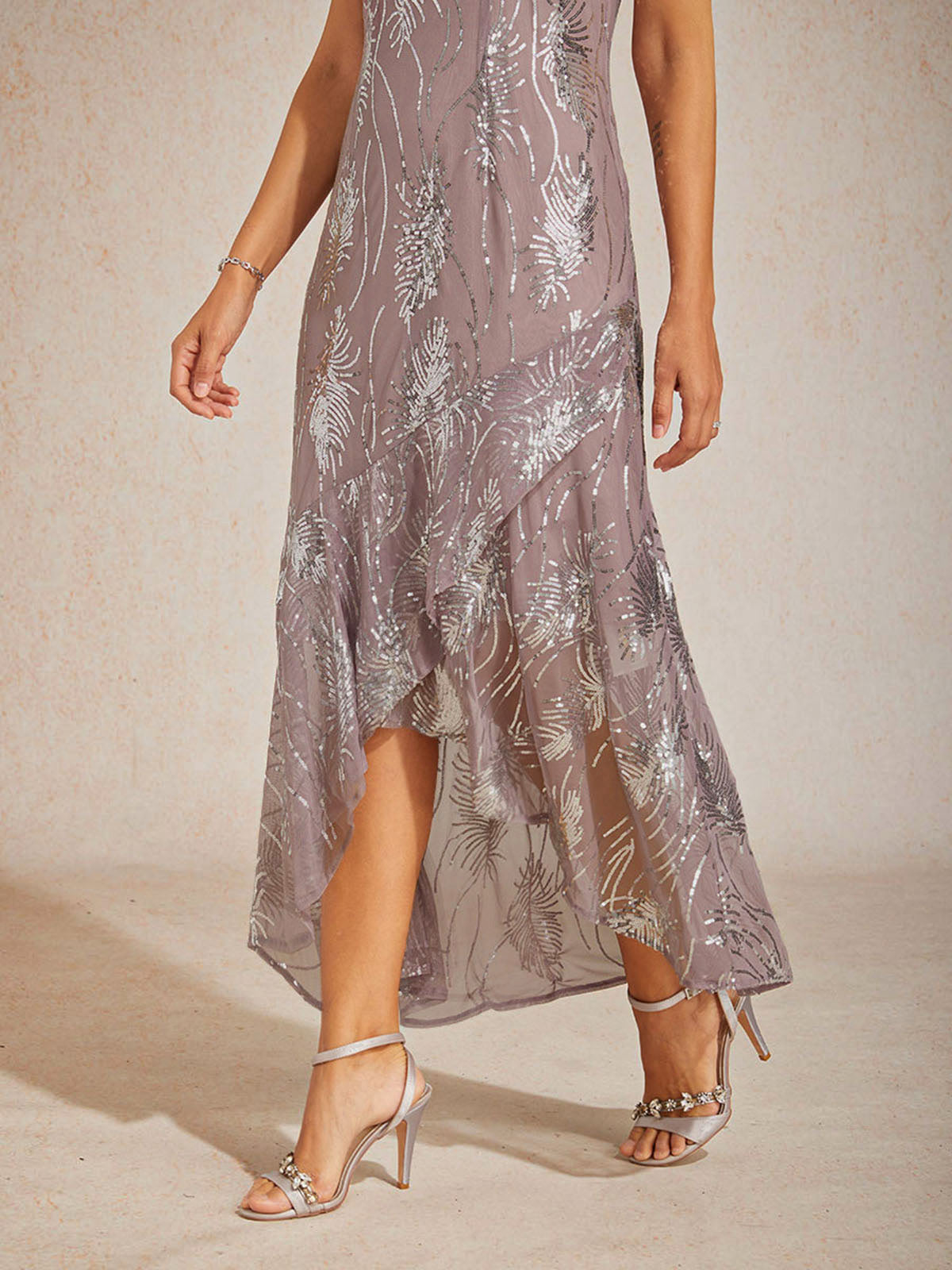 Sleeveless A-Line Maxi Dress with Mesh Sequin