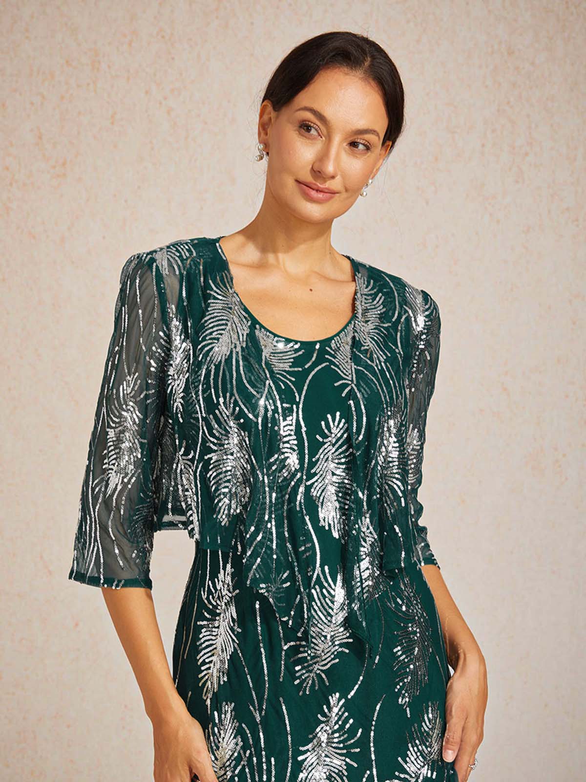 Mesh Sequin Short Shrug with 3/4 Sleeves