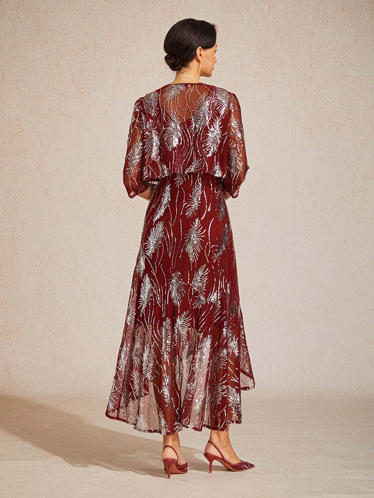 Sleeveless A-Line Maxi Dress with Mesh Sequin