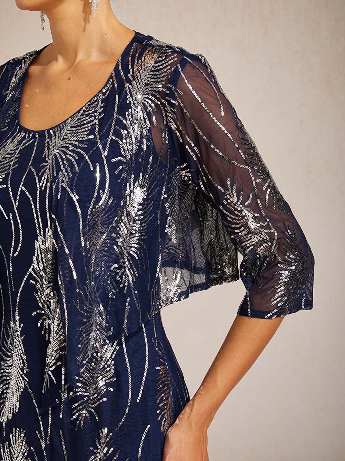 Mesh Sequin Short Shrug with 3/4 Sleeves