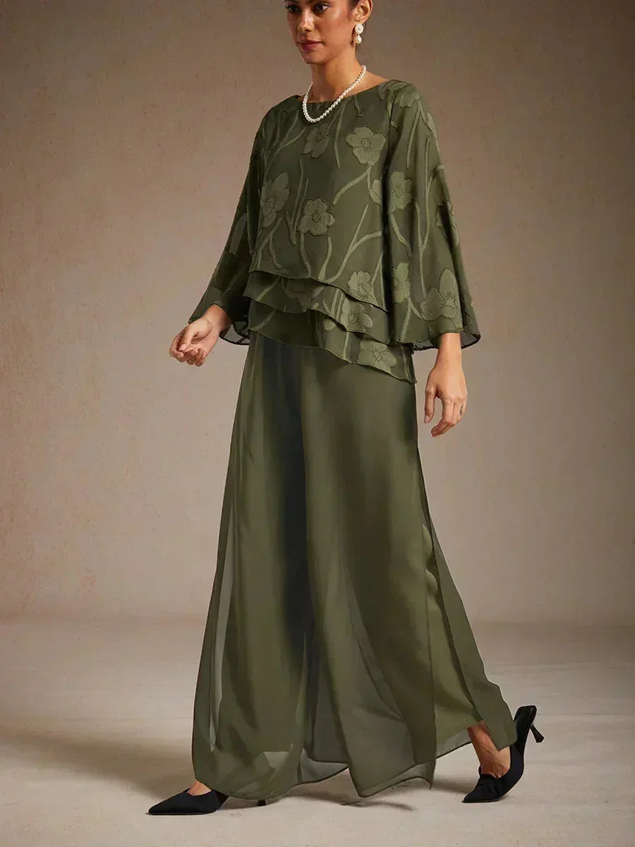Broek Met Rechte Pijpen En Chiffon Split-Overlay