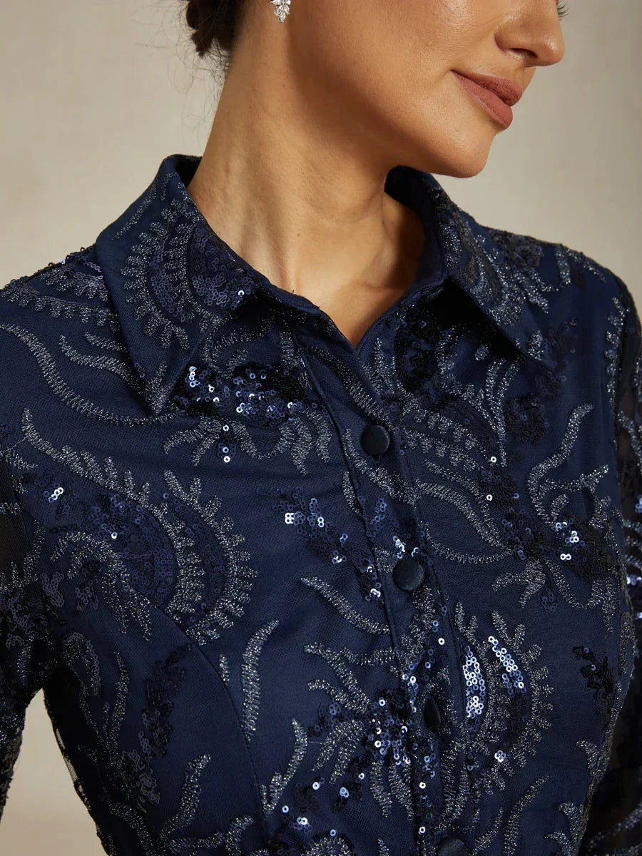 Stretch Taffeta Geborduurde Cocktailjurk Met Paisley-Paillettenlijfje