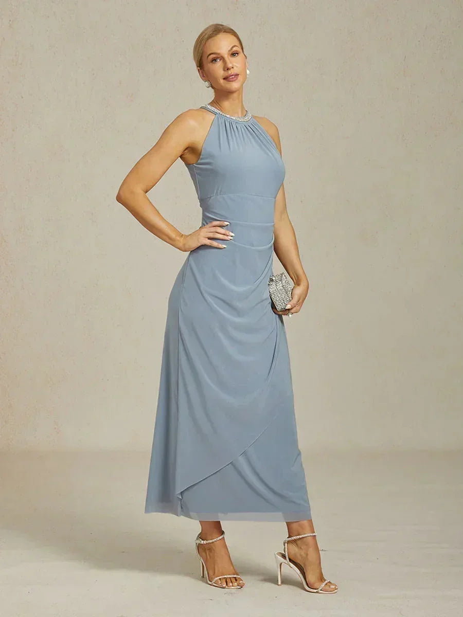 Elegante Maxi-jurk met Halter, Kralen en Ruches