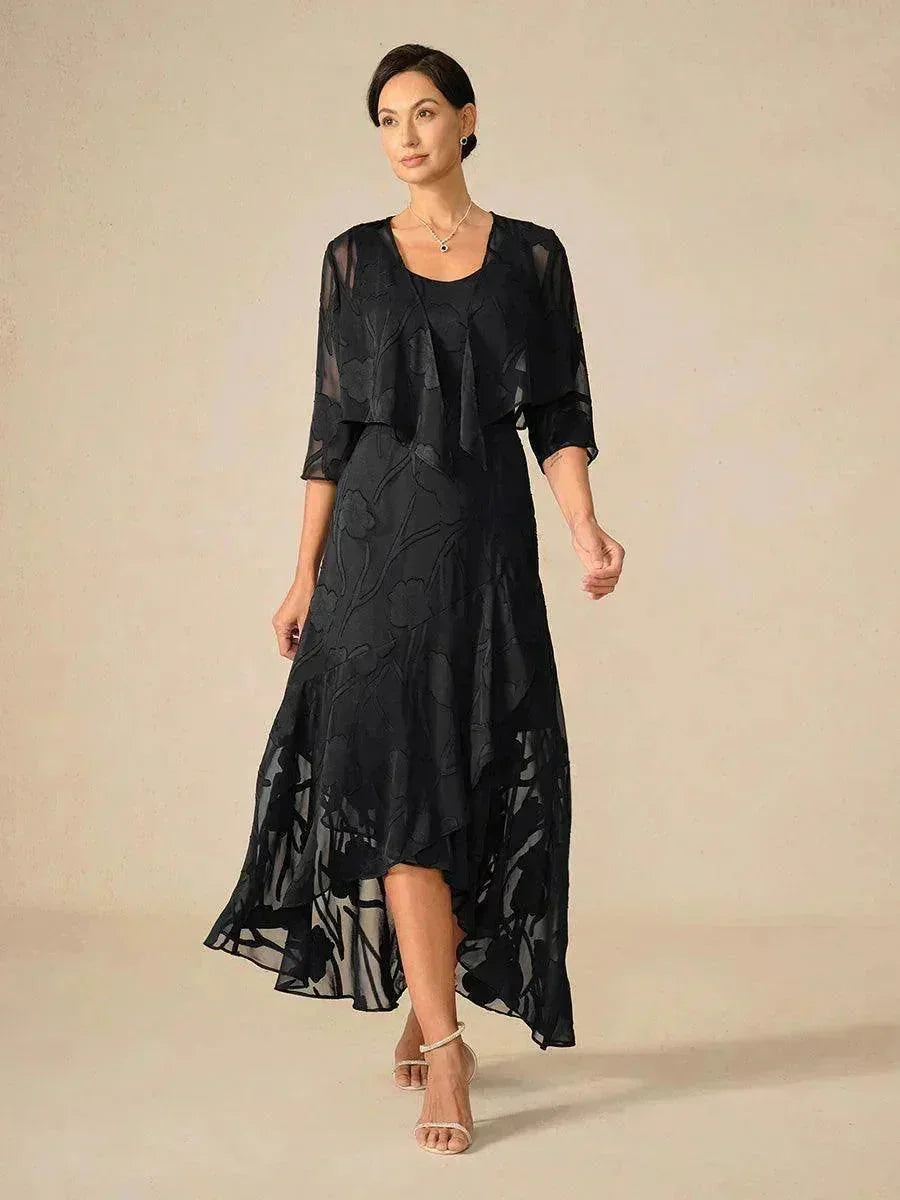 Floral Chiffon Sleeveless Evening Gown with Asymmetrical Hem