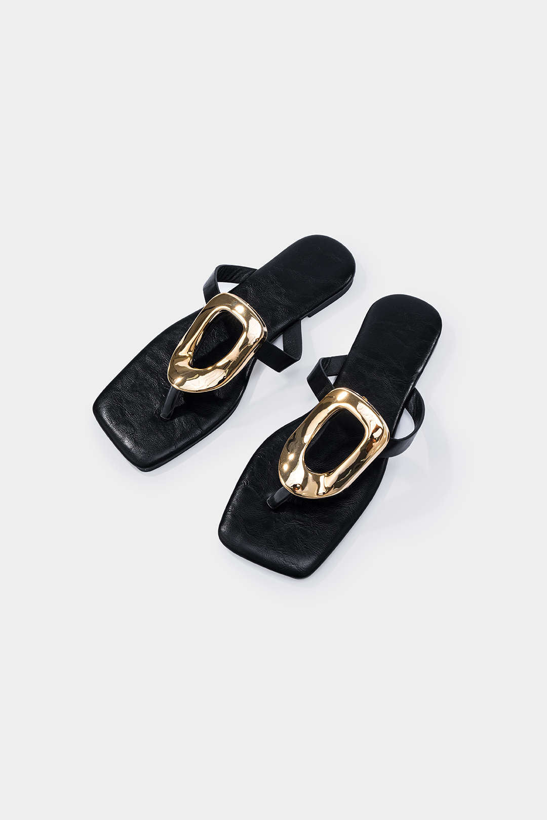 Metallic Decor Open Toe Flats