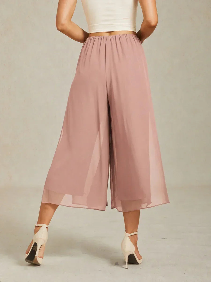 Cropped Broek met Rechte Pijpen en Chiffon Overlay met Split