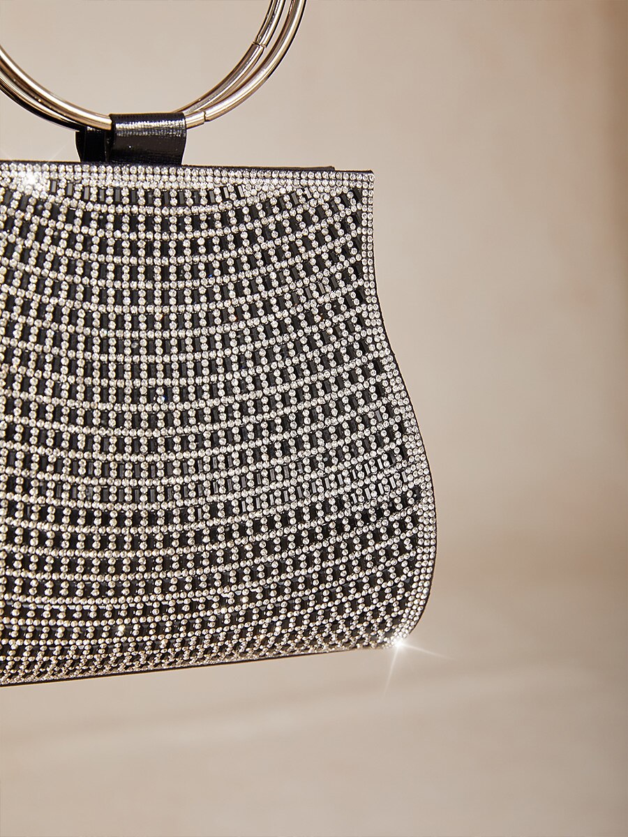 Kristallen Clutch met Gouden Ringhandvat C Elegant Tas