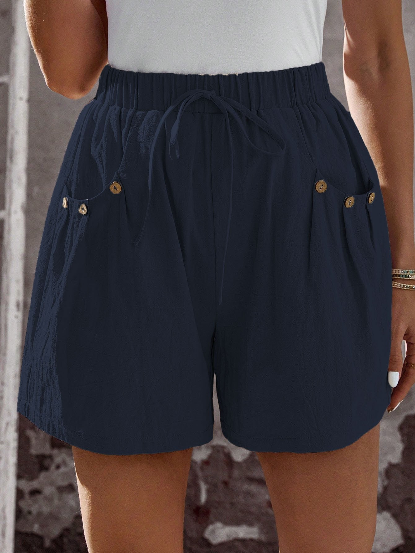 Loose Straight Plain Side Pockets Elegant Pants