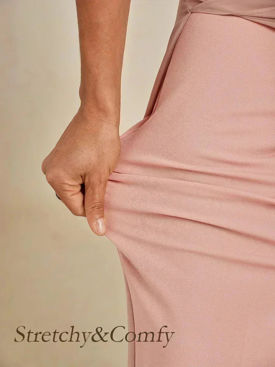 Broek Met Rechte Pijpen en Chiffon-Overslag Met Split