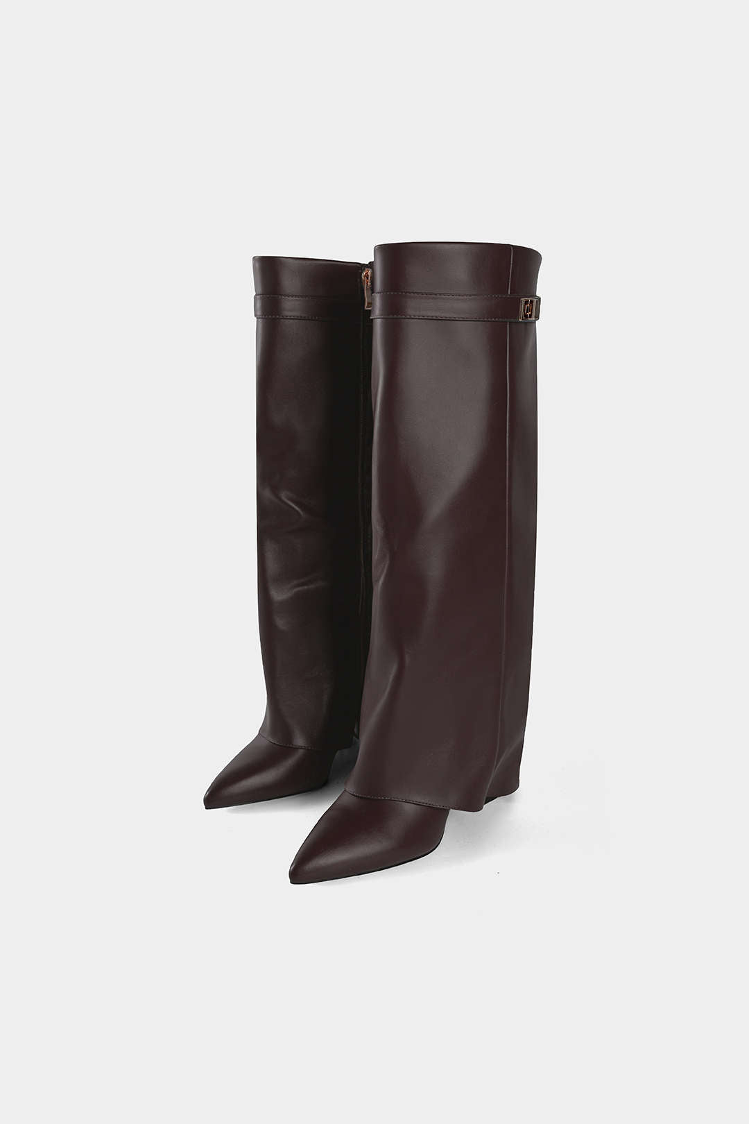 Leather Ruched Pointed Knee High Boots