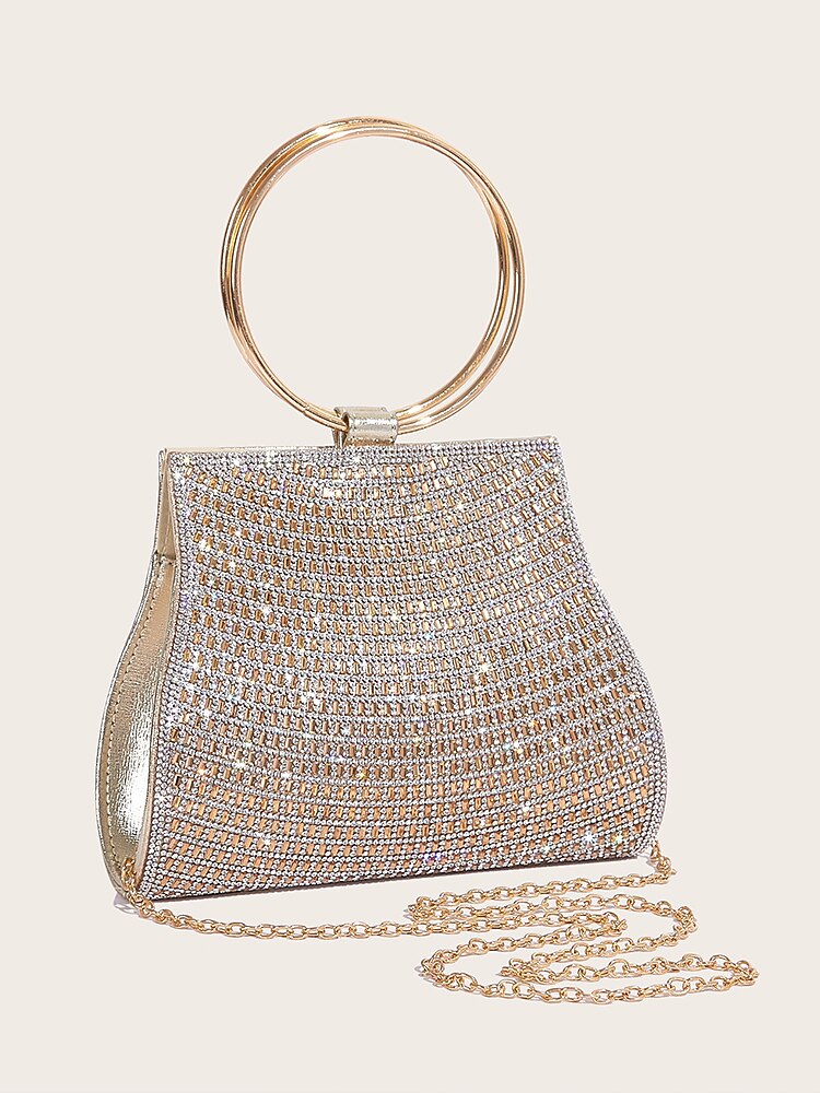 Kristallen Clutch met Gouden Ringhandvat C Elegant Tas