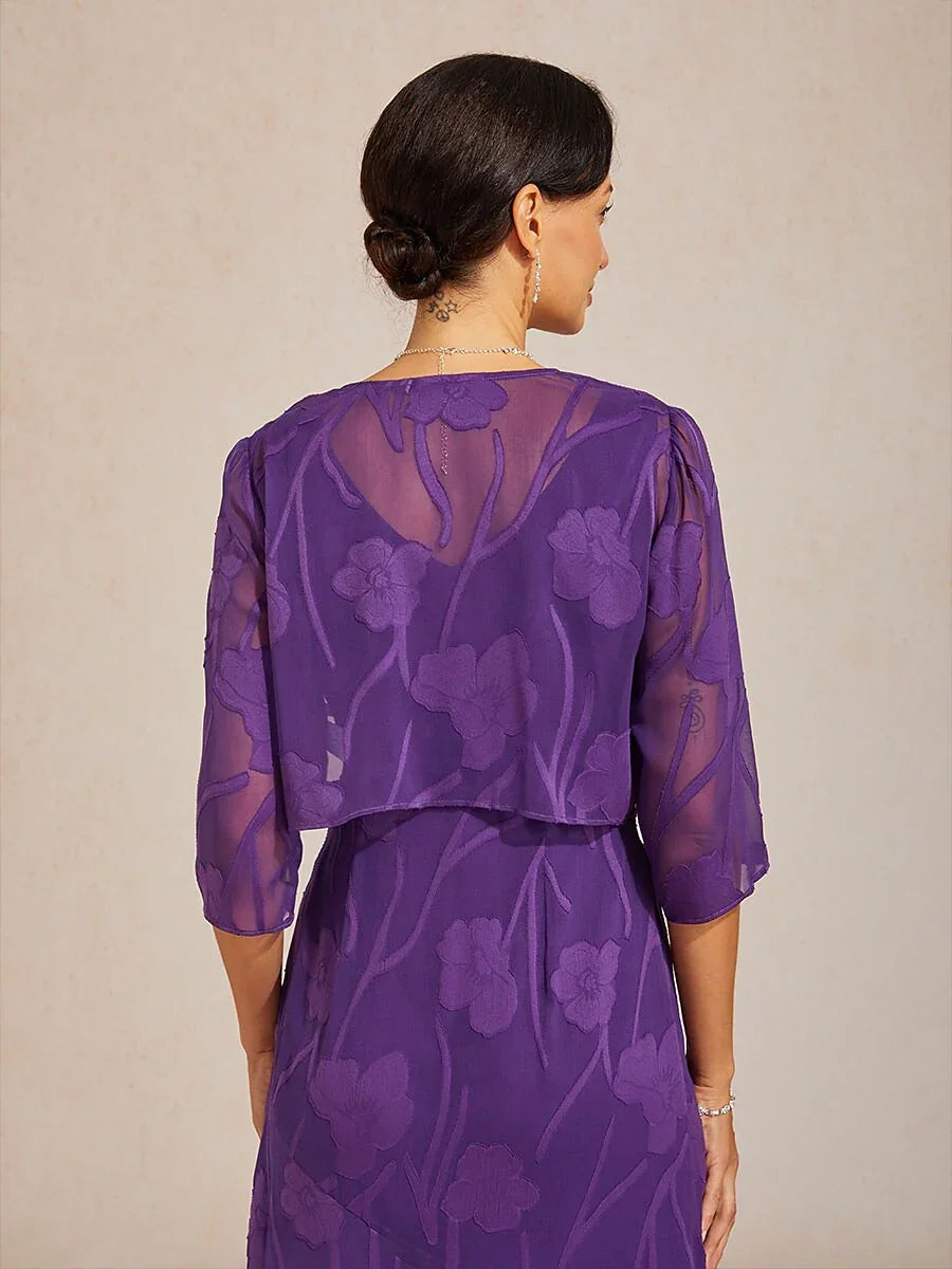 Bloemen-Doorschijnende Chiffon Shrug met 3/4-Mouwen
