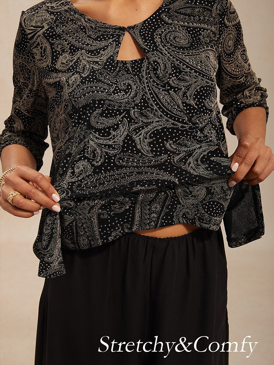 Paisley Gebreide Top Met Subtiel Paillettenaccent