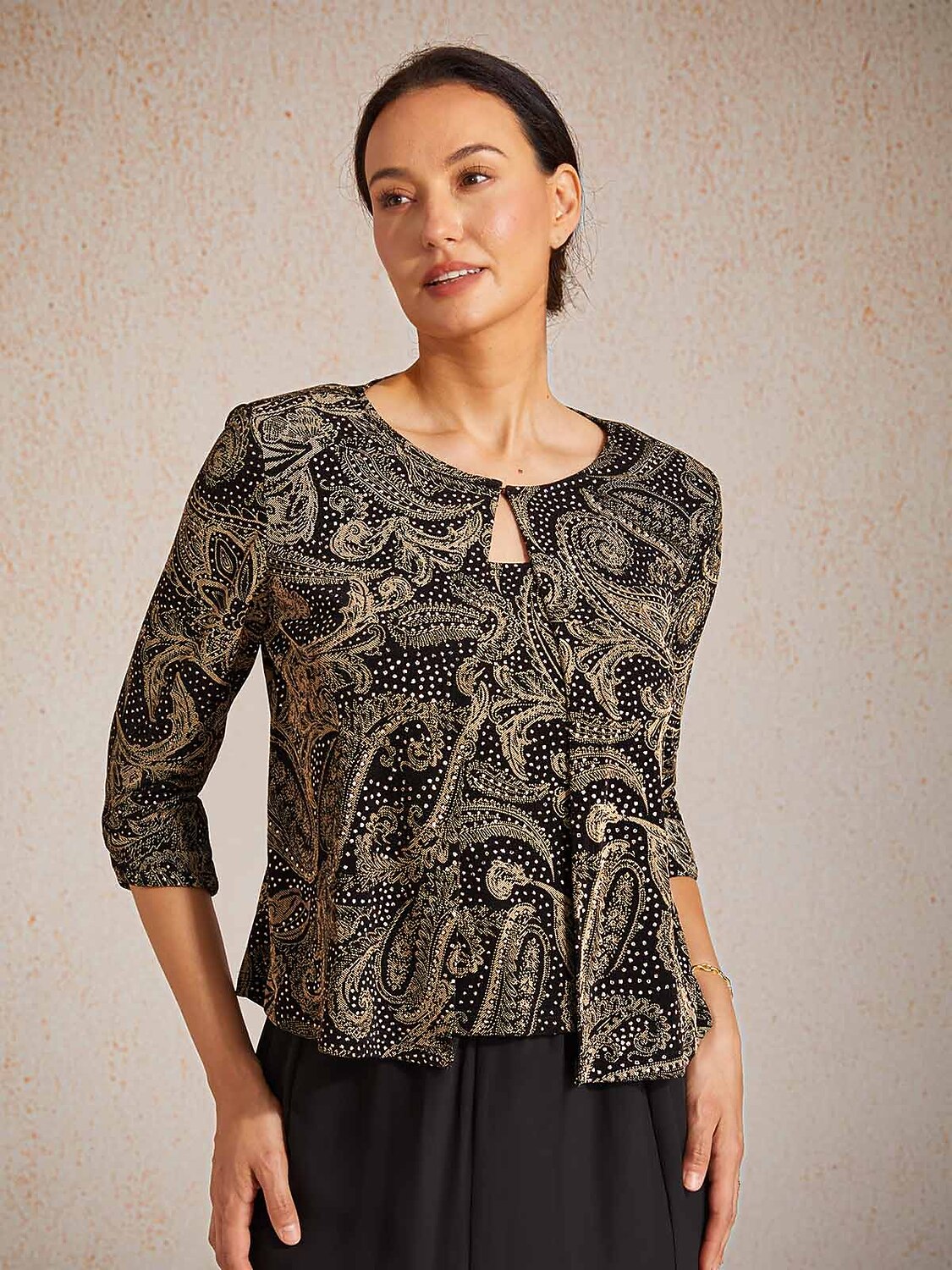 Paisley Gebreide Top Met Subtiel Paillettenaccent