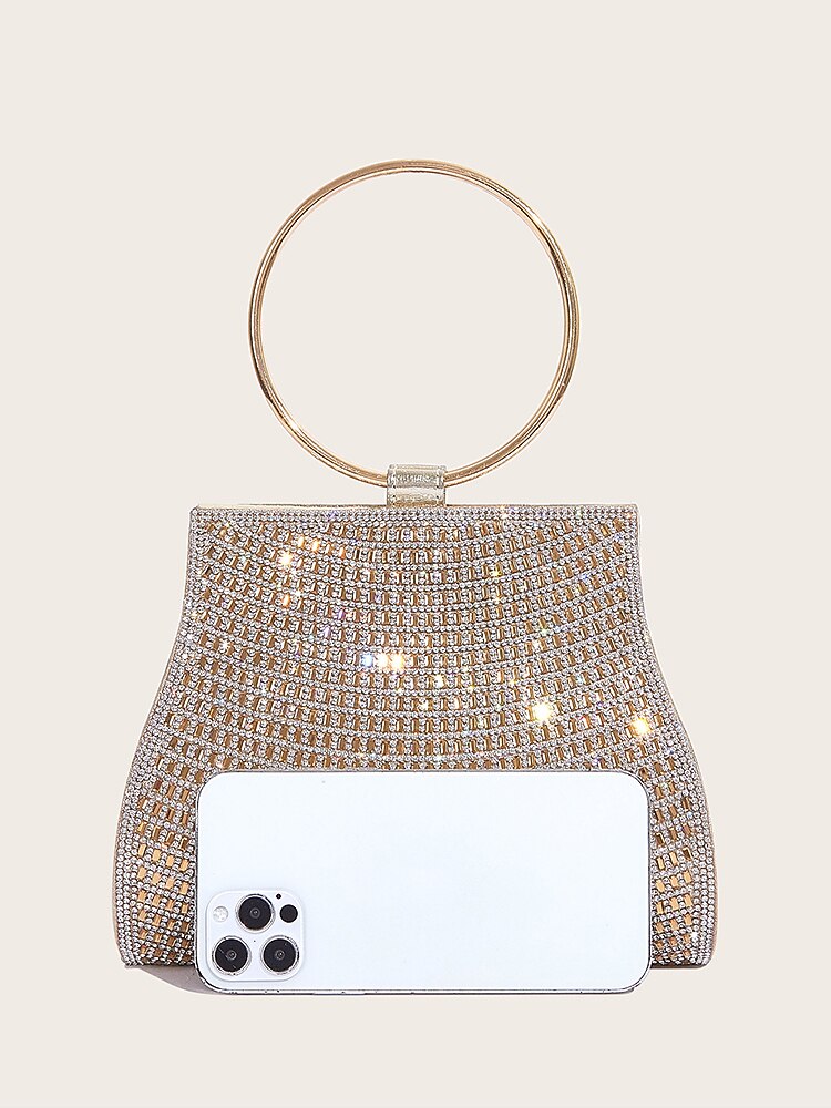 Kristallen Clutch met Gouden Ringhandvat C Elegant Tas