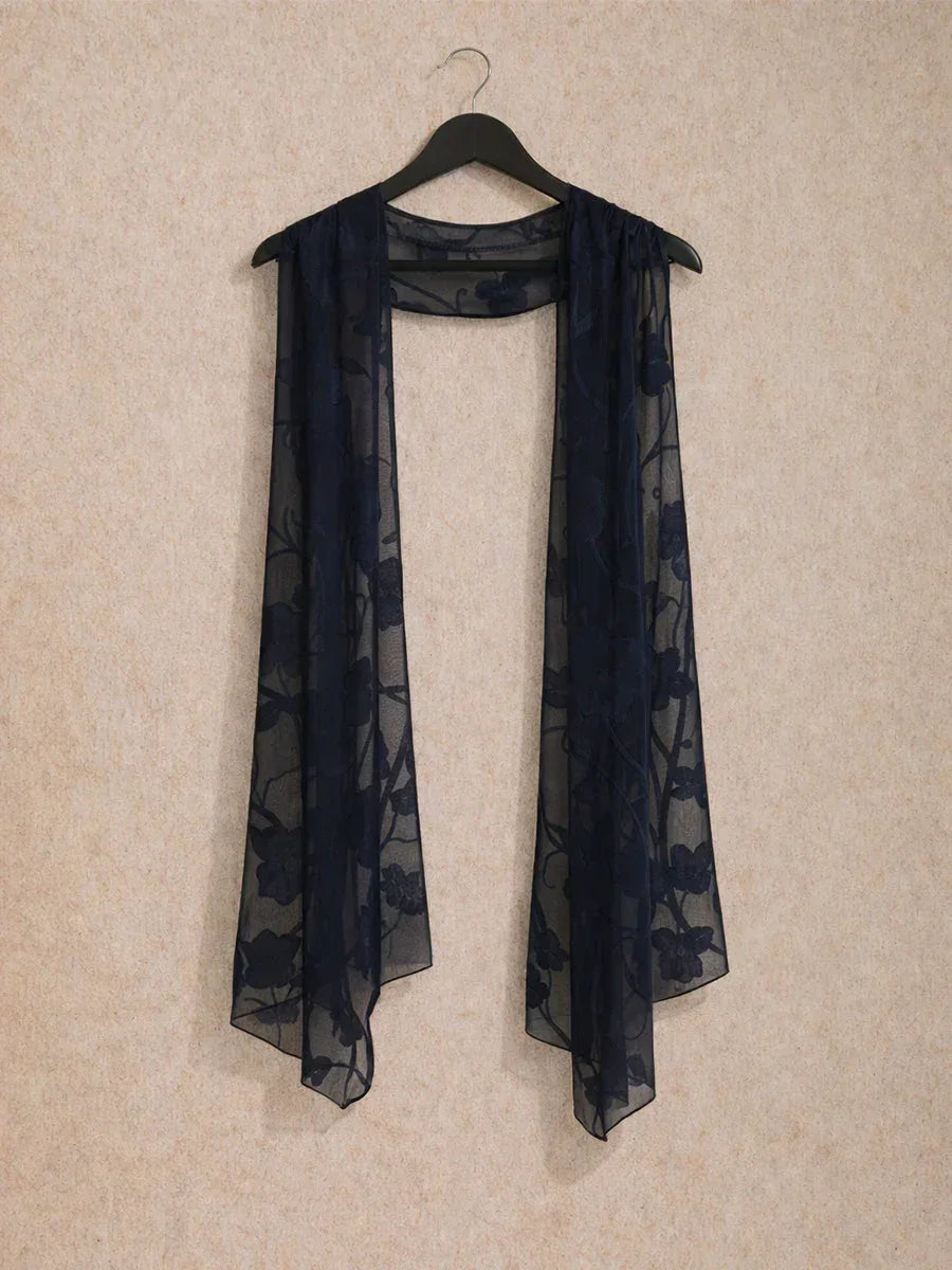 Transparante chiffon sjaal met bloemen