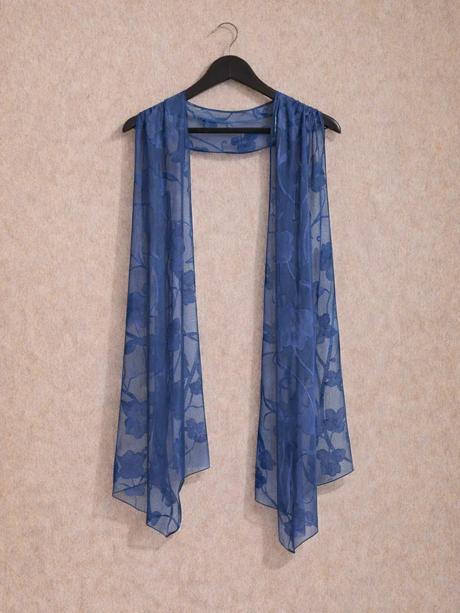 Transparante chiffon sjaal met bloemen