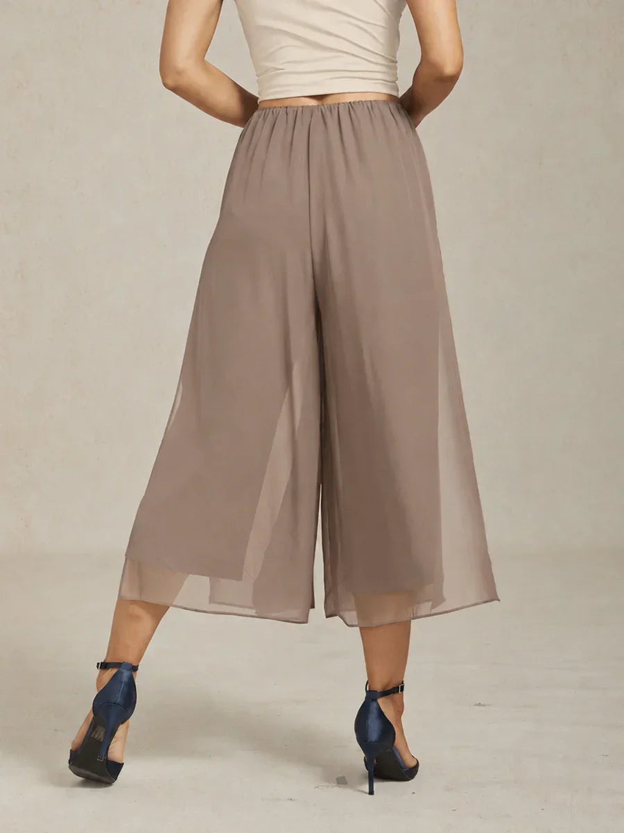 Cropped Broek Met Rechte Pijpen En Chiffon Splitpijp-Overlay