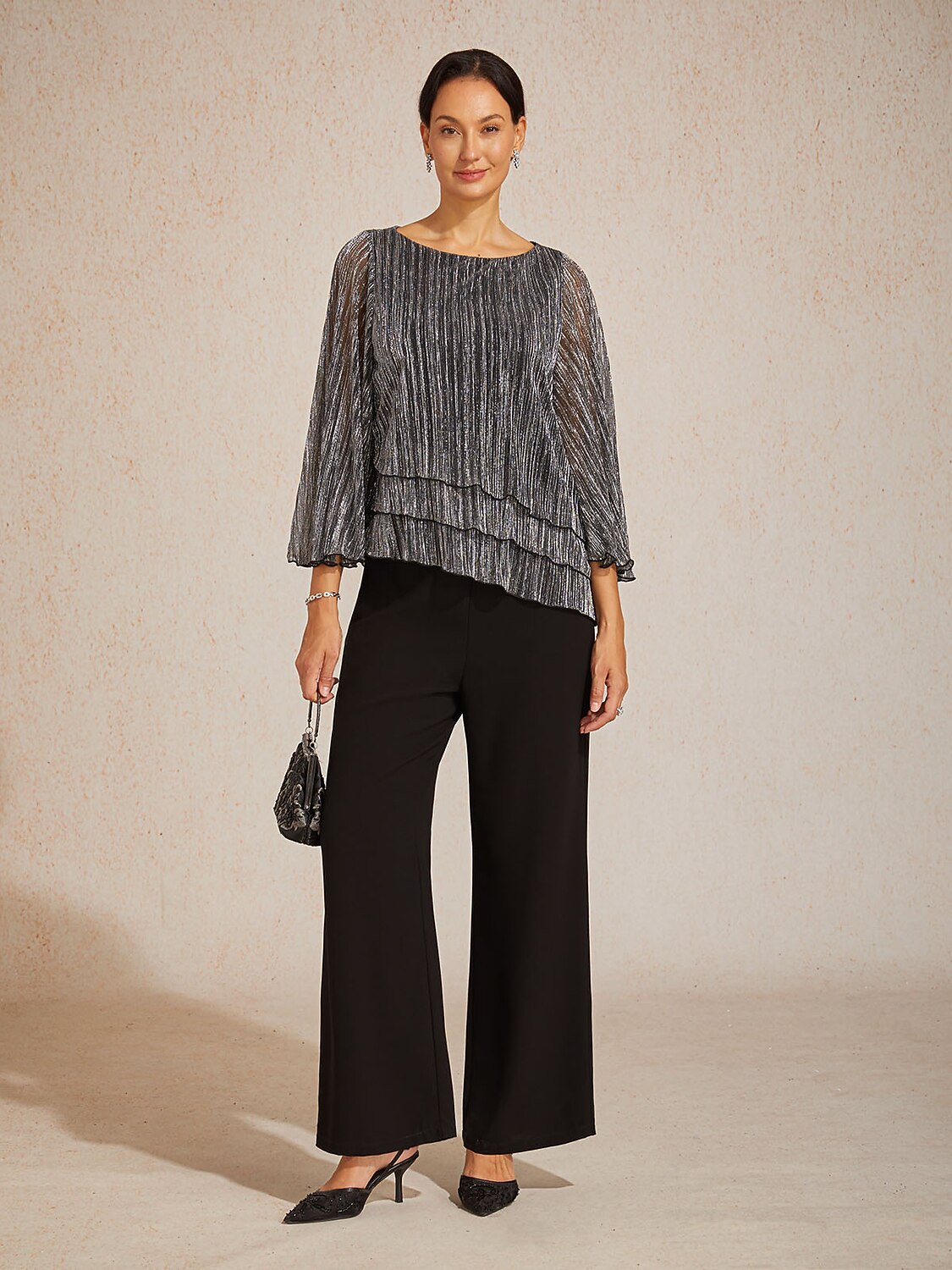 Mid-Rise Broek met Elastische Taille, Wijde Pijpen en Zakken