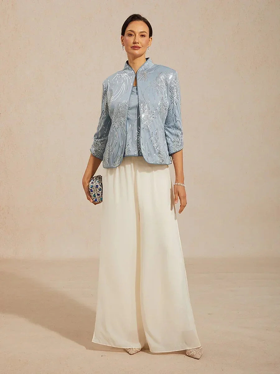Elegant Twinset Met Mandarijnkraag En Pailletten