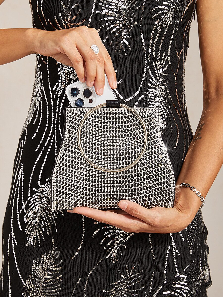 Kristallen Clutch met Gouden Ringhandvat C Elegant Tas