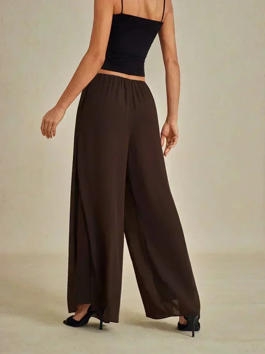 Rechte Broek Met Chiffon-Overlay En Split
