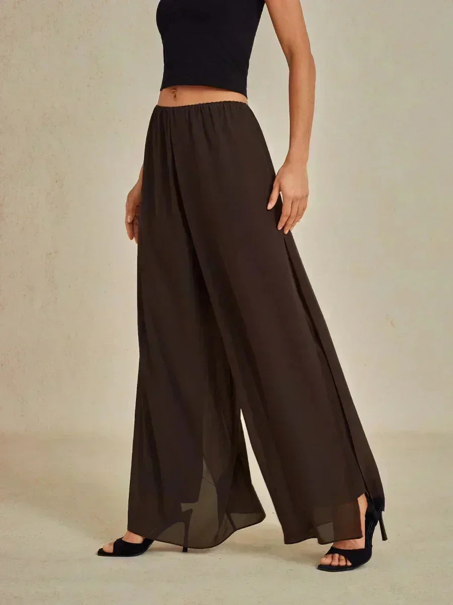 Broek Met Rechte Pijpen en Chiffon-Overslag Met Split
