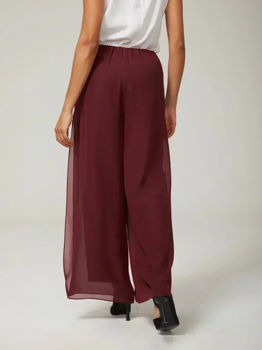 Broek Met Rechte Pijpen En Chiffon Split-Overlay