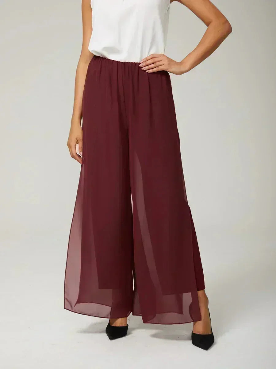 Broek Met Rechte Pijpen en Chiffon-Overslag Met Split