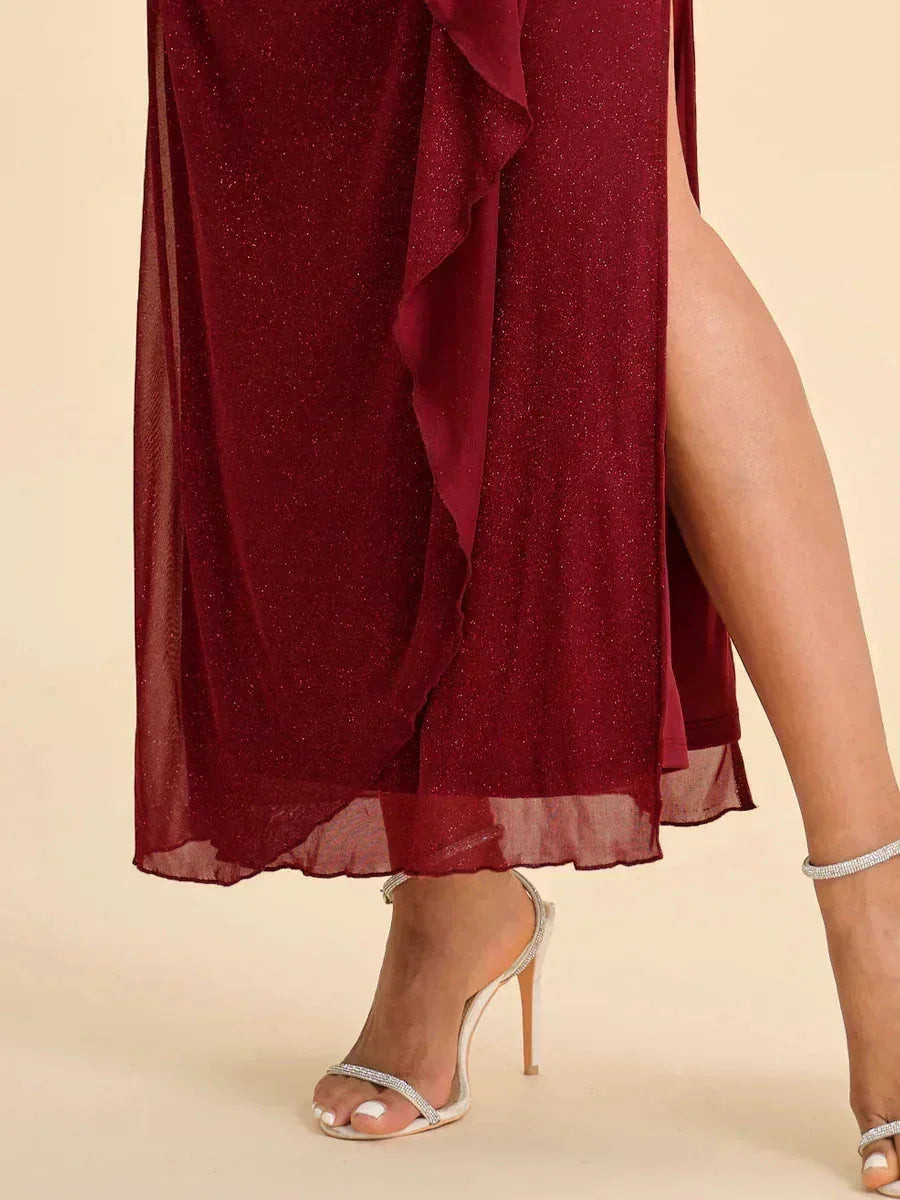 Enkellange Cold-Shoulderjurk van Glittermesh