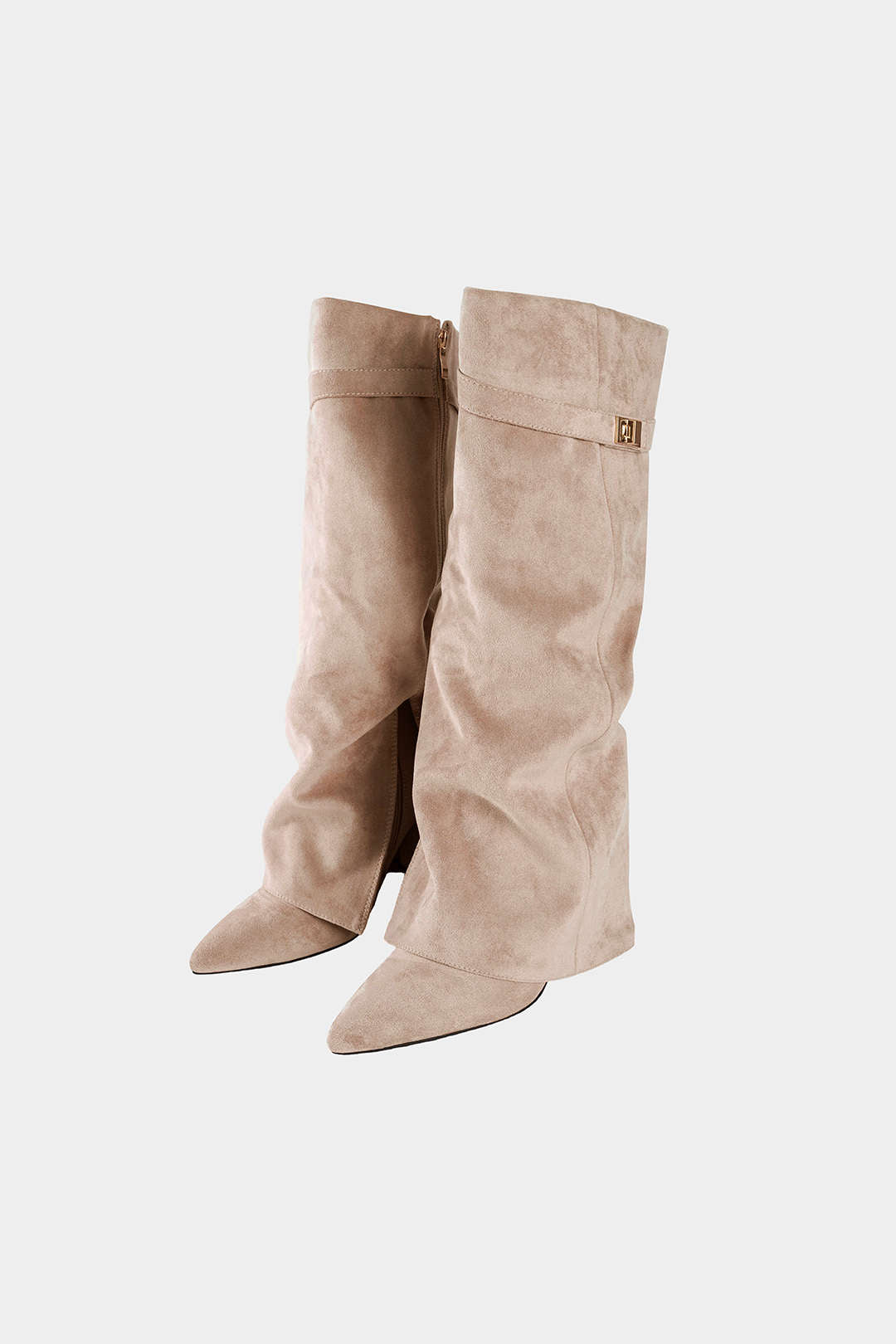 Leather Ruched Pointed Knee High Boots