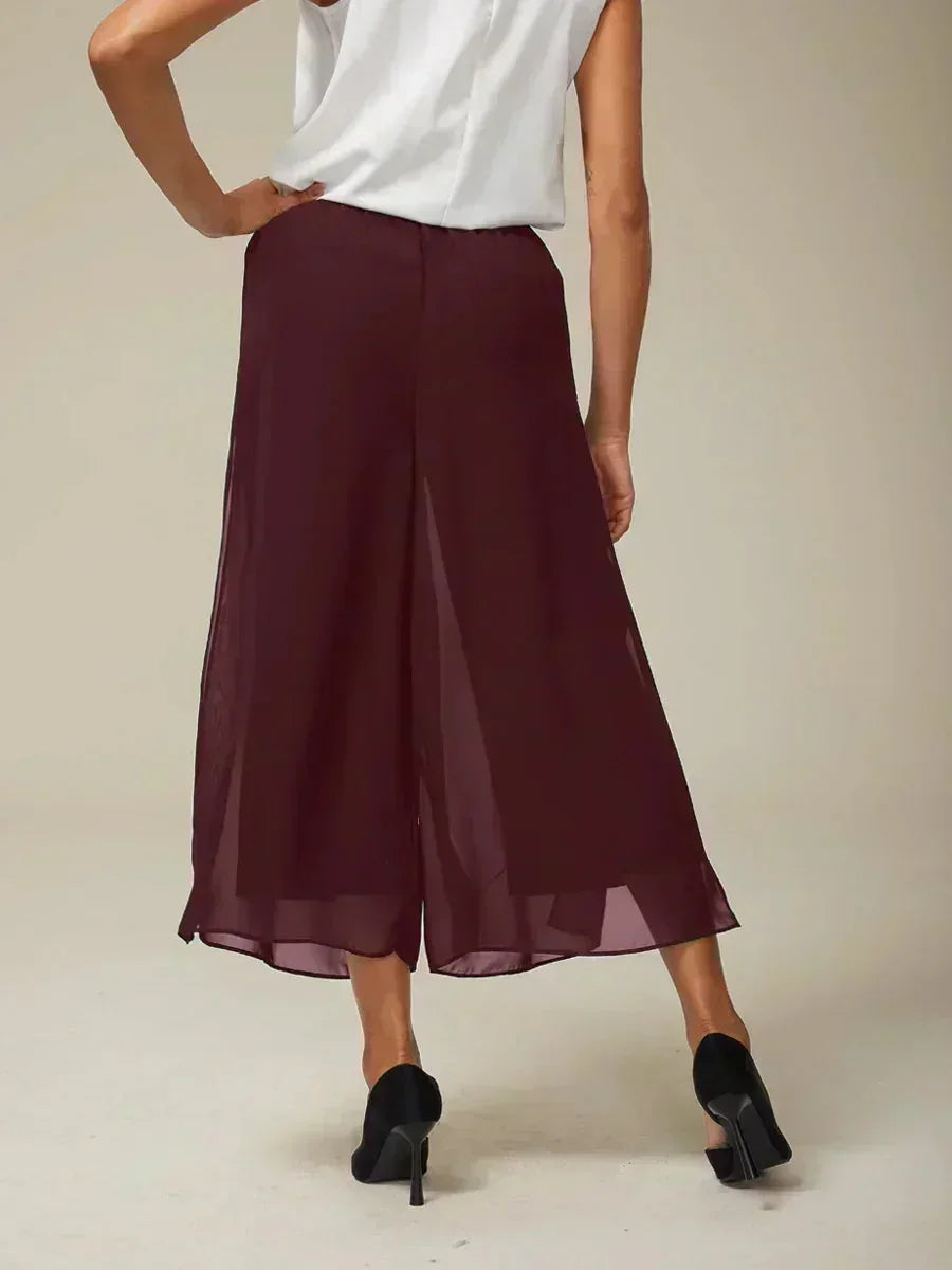 Gecropte Rechte Broek Met Chiffon Split-Overlaag