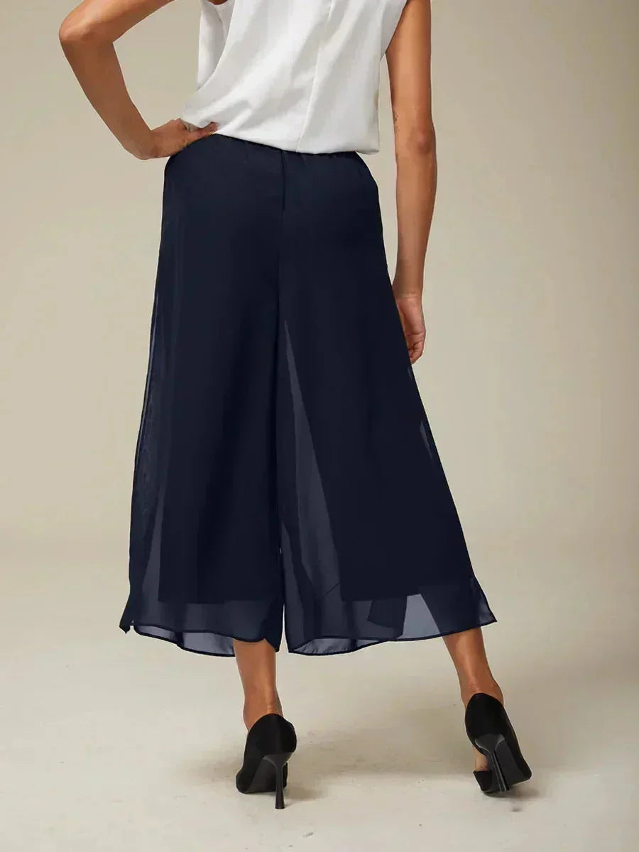 Kortvallende Rechte Broek Met Chiffon Splitpijp-Overlaag