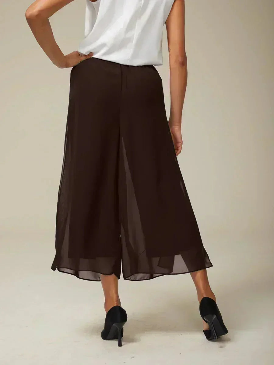 Kortvallende Rechte Broek Met Chiffon Splitpijp-Overlaag