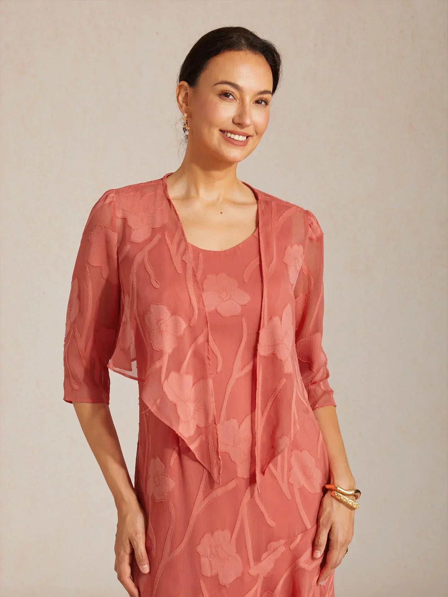 Bloemig Doorschijnend Chiffon 3/4-mouwen Bolero