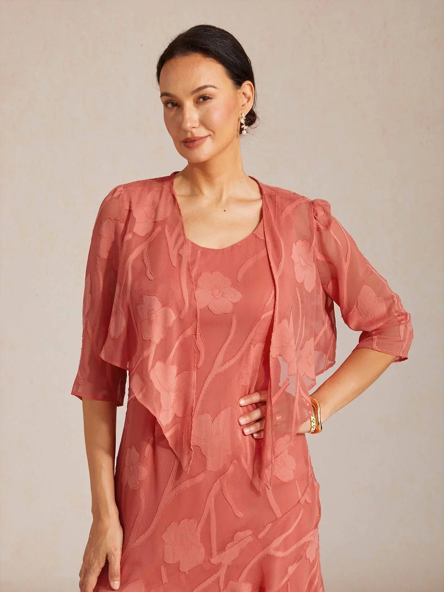 Bloemig Doorschijnend Chiffon 3/4-mouwen Bolero