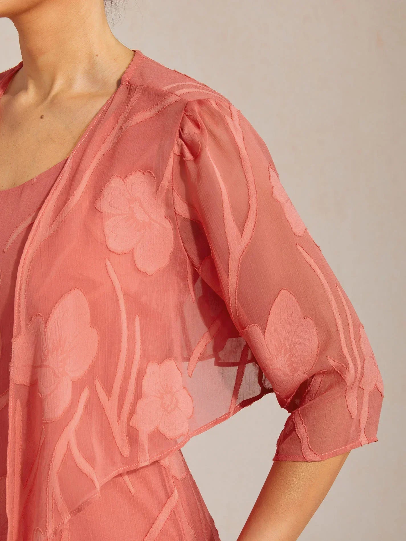Doorschijnende Chiffon Bolero met Bloemenprint en 3/4-mouwen