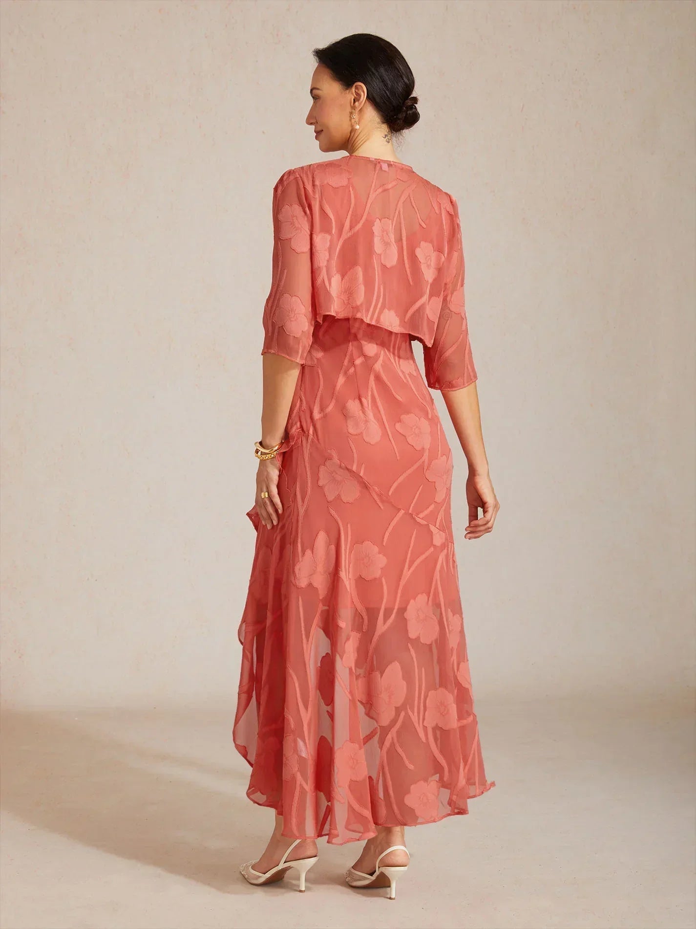 Bloemig Doorschijnend Chiffon Bolero Met 3/4-Mouwen