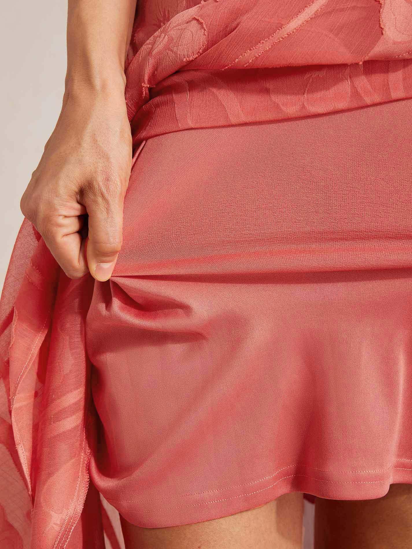 Mouwloze Chiffon Avondjurk Met Bloemenprint En Asymmetrische Zoom