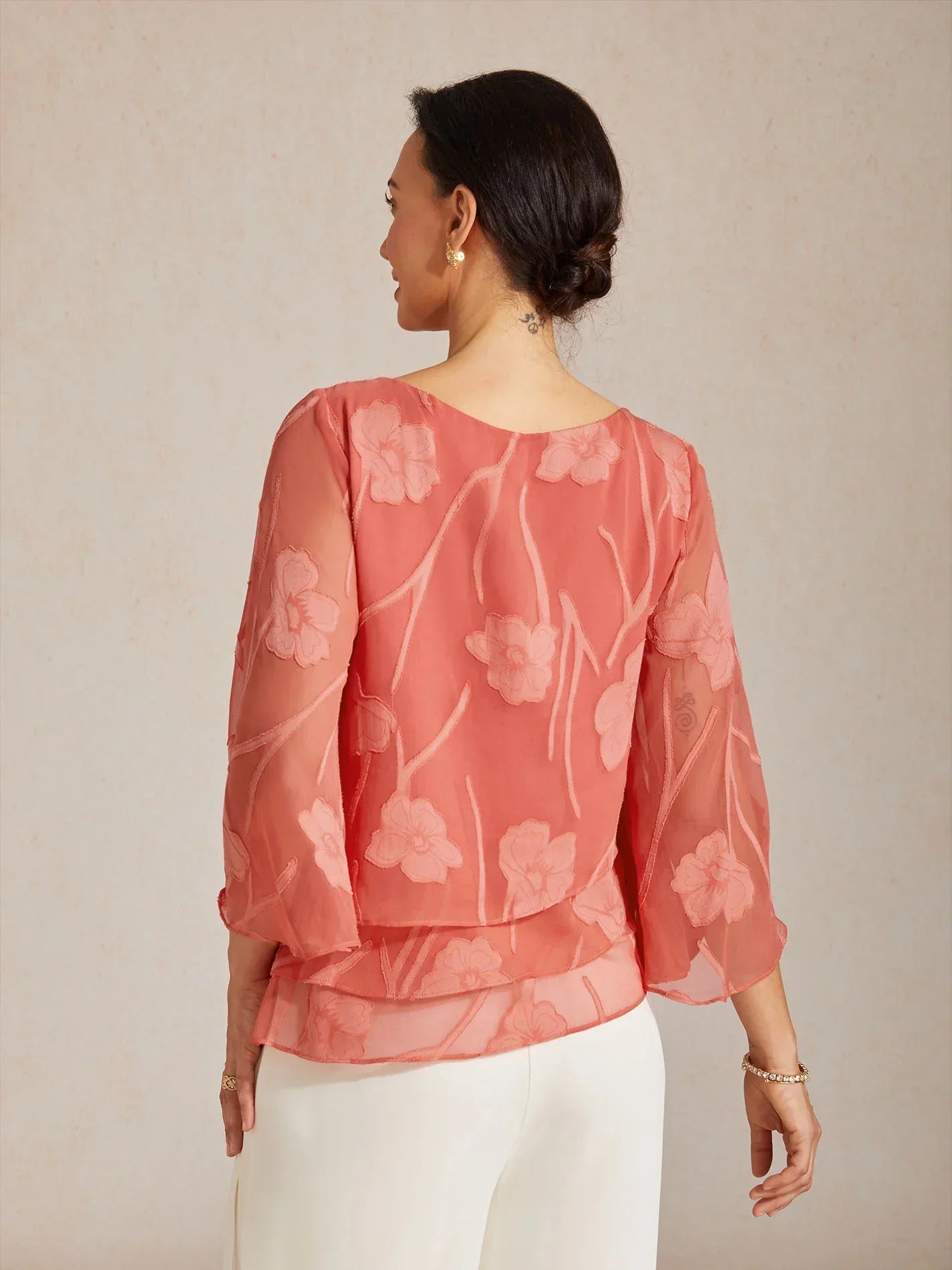 Gelaagde Chiffonblouse met Bloemen