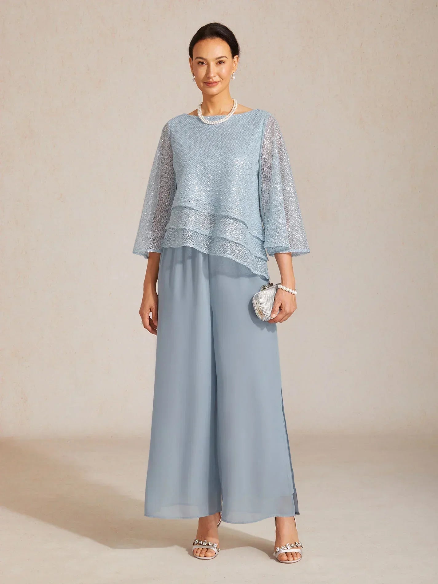 Straight Leg Pant With Chiffon Split Leg Overlay